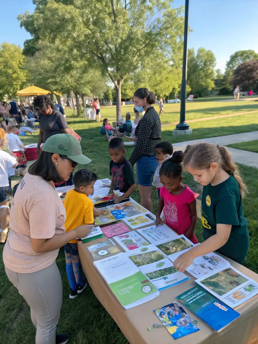 A community event focused on raising awareness about local biodiversity, featuring educational displays and interactive activities for all ages. The atmosphere is engaging and informative.